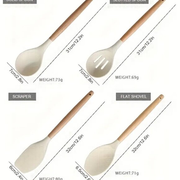 12pcs Non-Stick Silicone Kitchenware Utensil Set with Ergonomic Wooden Handle - Picture 10 of 11